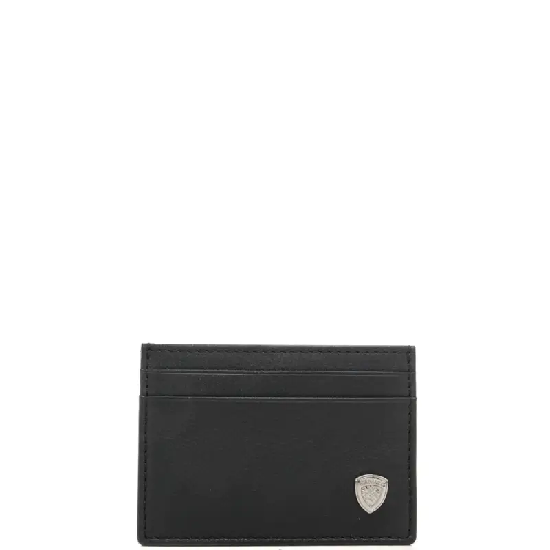 portacarte da uomo in pelle con targhetta in metallo logata nero