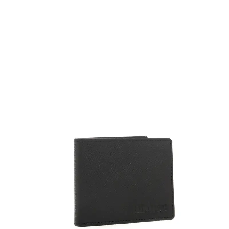 portafoglio a libro da uomo in pelle con logo lettering inciso sul davanti nero miniatura 2