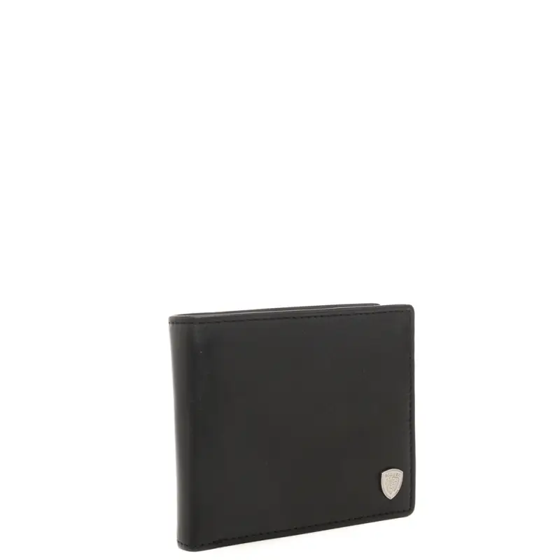 portafoglio a libro da uomo in pelle con targhetta in metallo logata nero miniatura 2