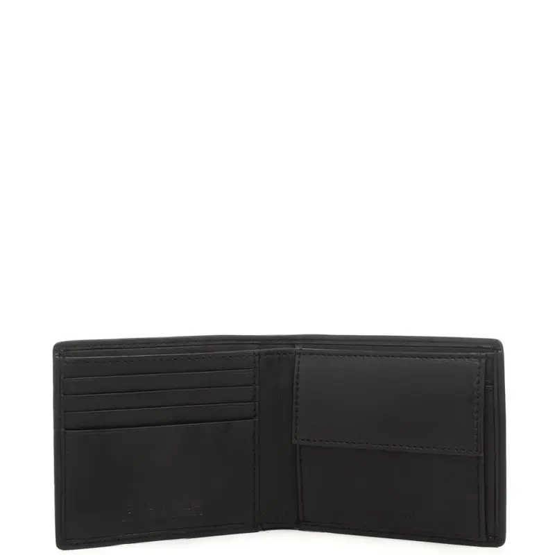 portafoglio a libro da uomo in pelle con targhetta in metallo logata nero miniatura 3