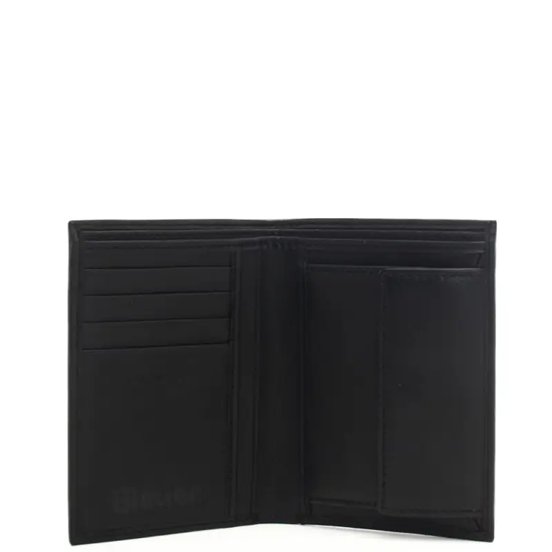 Blauer portafoglio da uomo verticale con targhetta in metallo logata nero miniatura 3