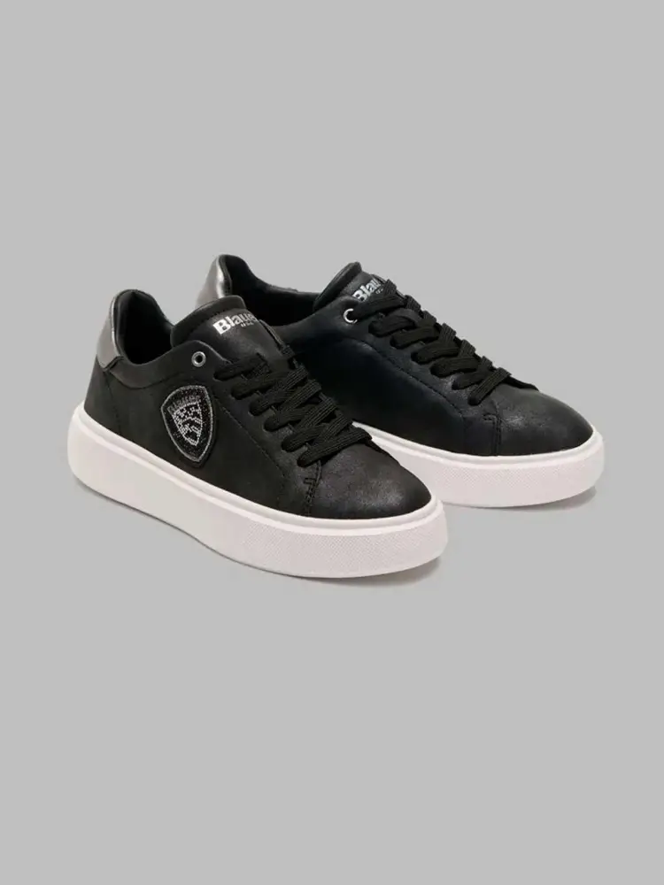 scarpe nere donna in ecopelle logo scudetto con strass miniatura 2