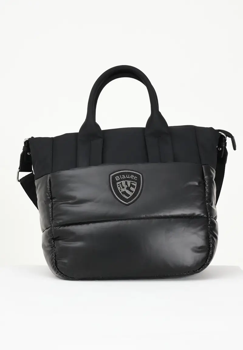 Shopper nera da donna con imbottitura e logo