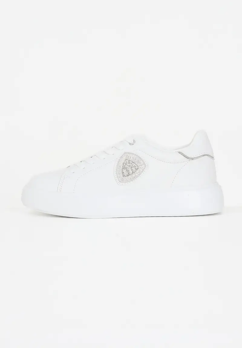 BLAUER Sneakers bianche da donna con scudetto in strass