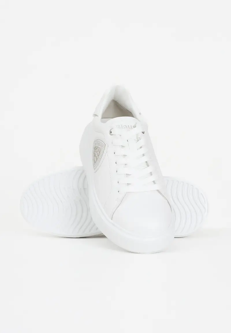 BLAUER Sneakers bianche da donna con scudetto in strass miniatura 3