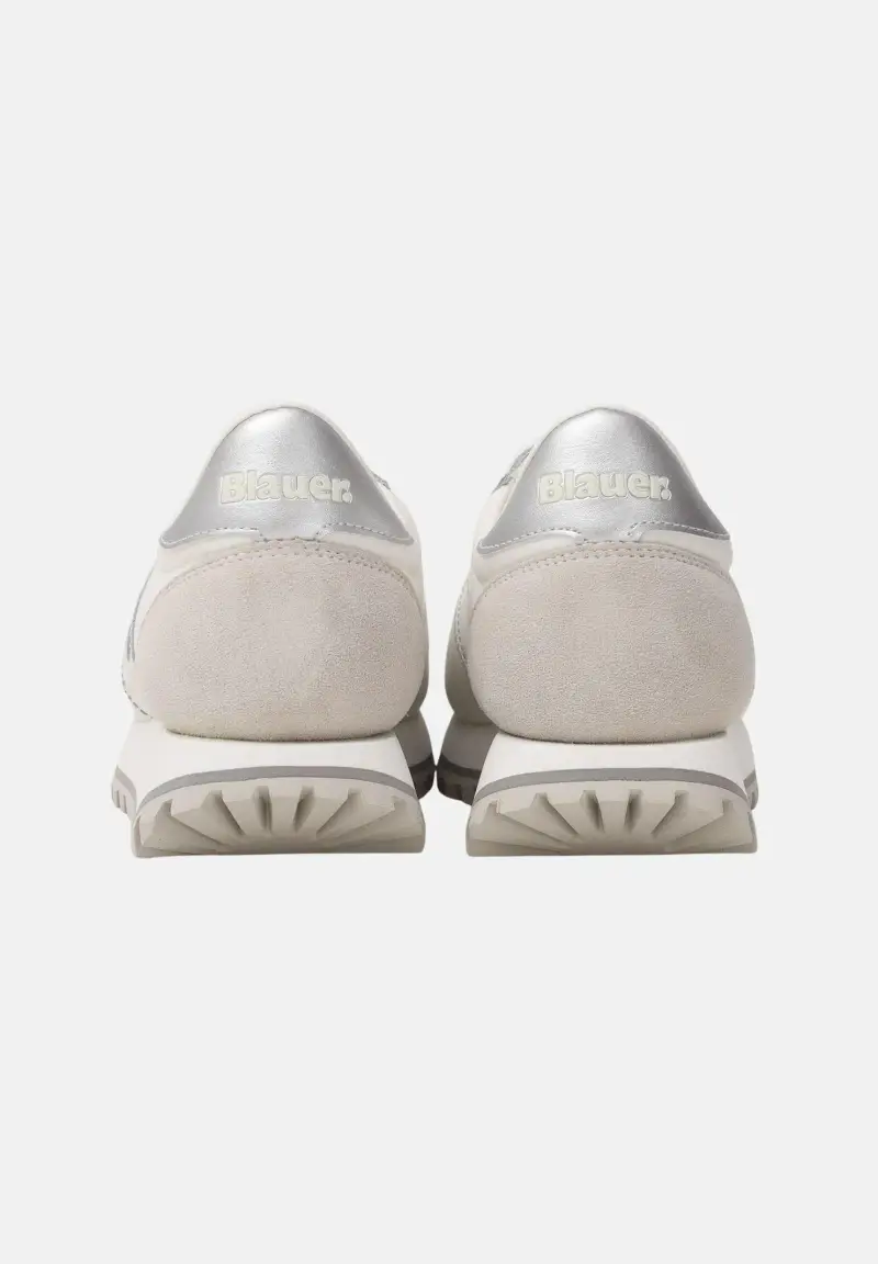 Sneakers bianche e argento da donna con logo miniatura 2