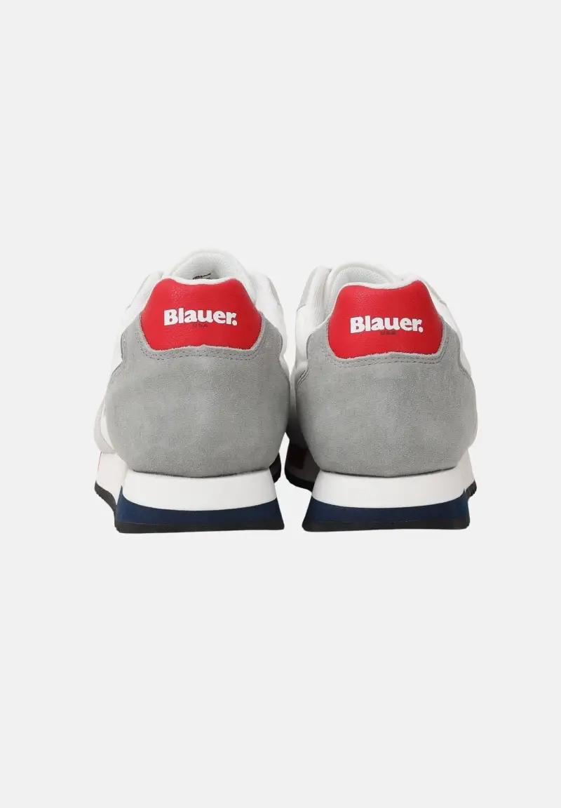 Sneakers bianche e grigie da uomo con logo miniatura 2