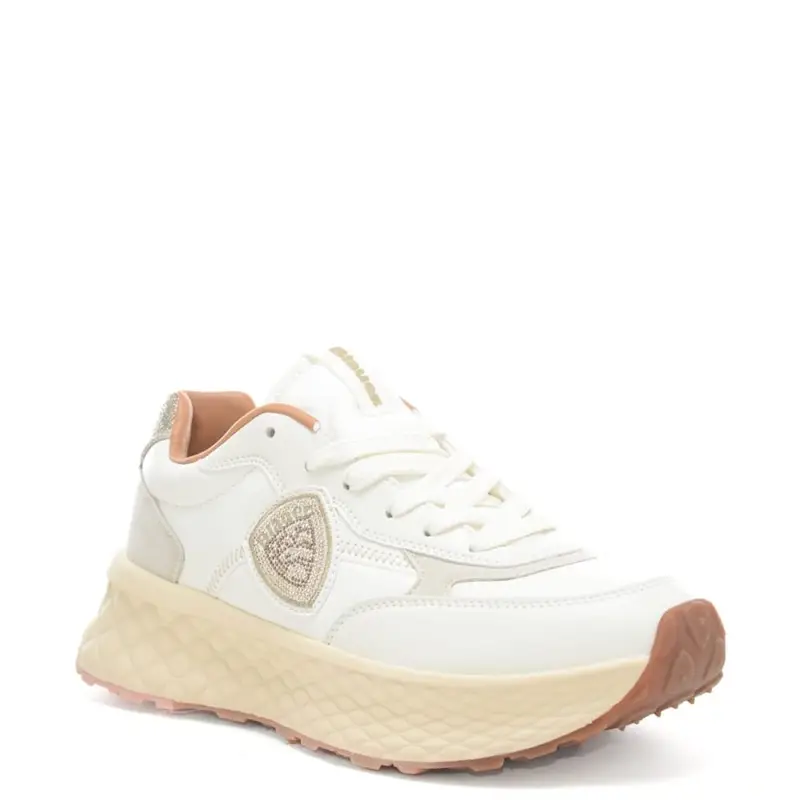 sneakers da donna con inserti in suede e glitter crema miniatura 2