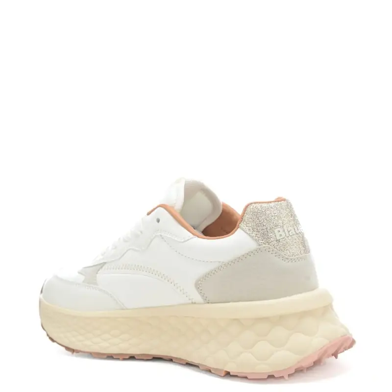 sneakers da donna con inserti in suede e glitter crema miniatura 3