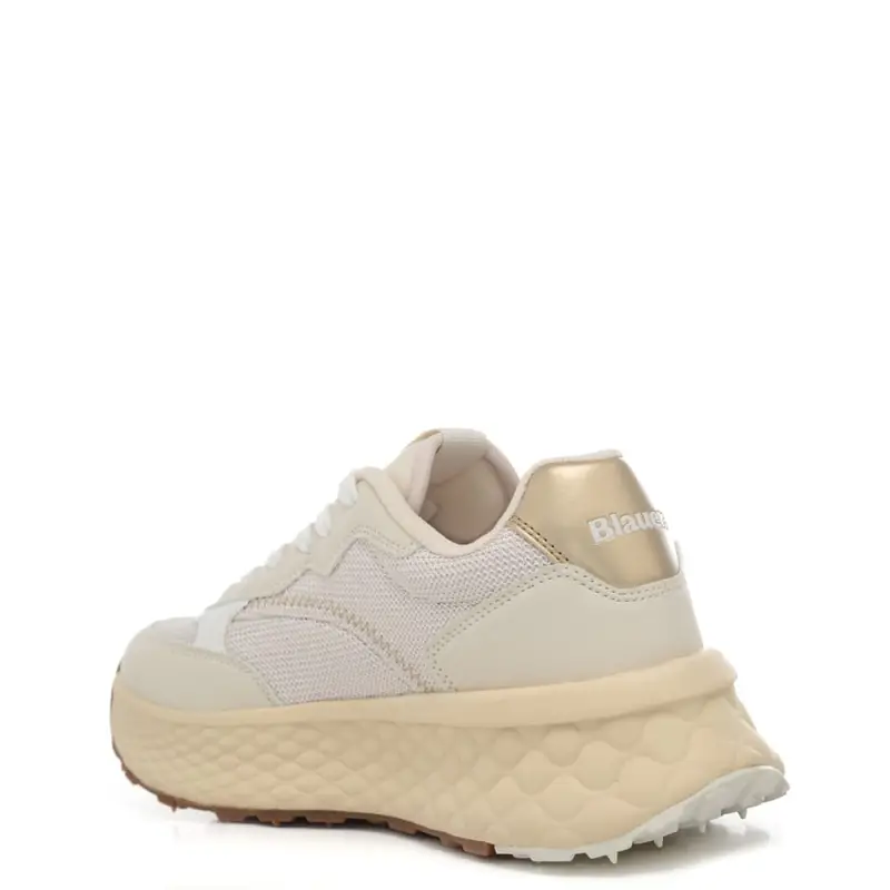 sneakers da donna con tomaia in mesh e patch scudo laterale crema miniatura 3