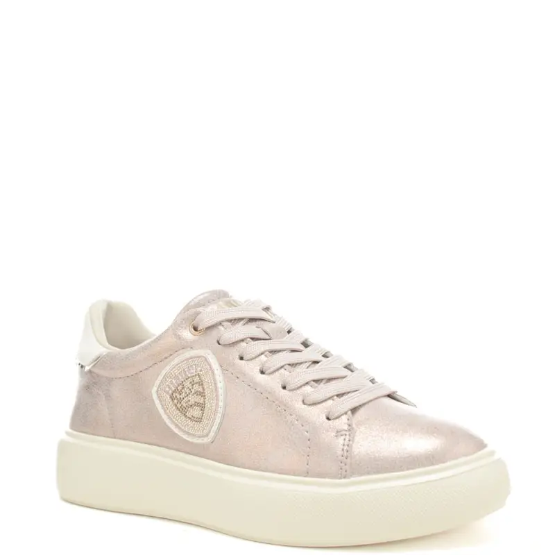 sneakers da donna con tomaia metallizzata e patch scudo con strass nude miniatura 3
