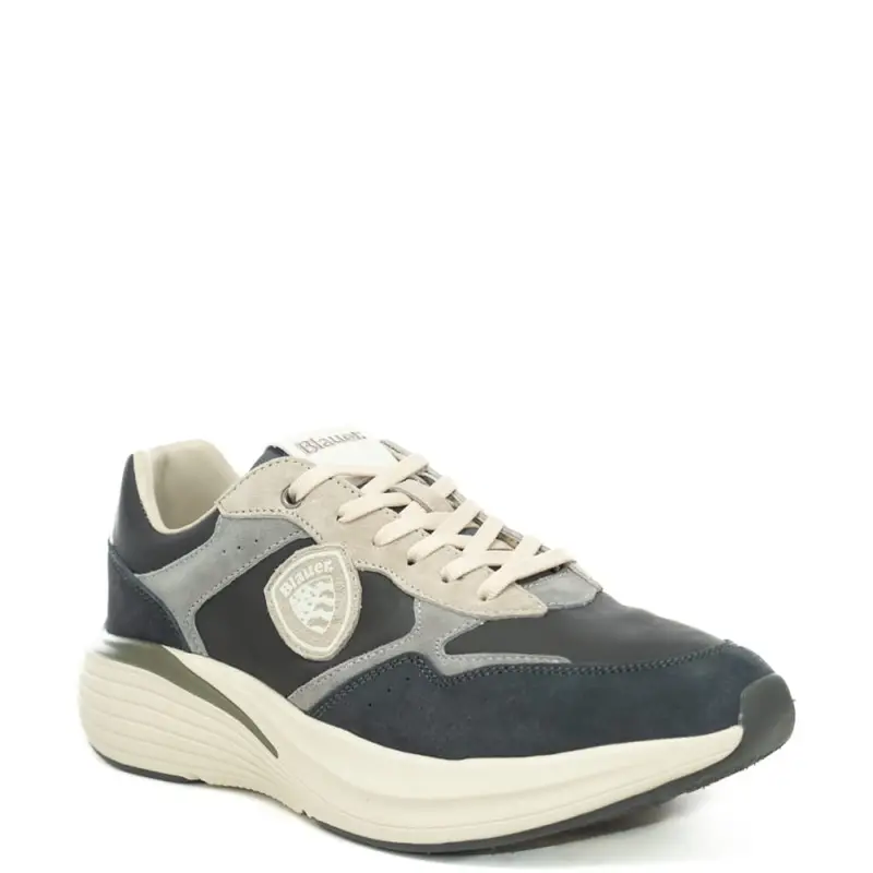 sneakers da uomo con inserti in suede e fondo in gomms grigio blu miniatura 2