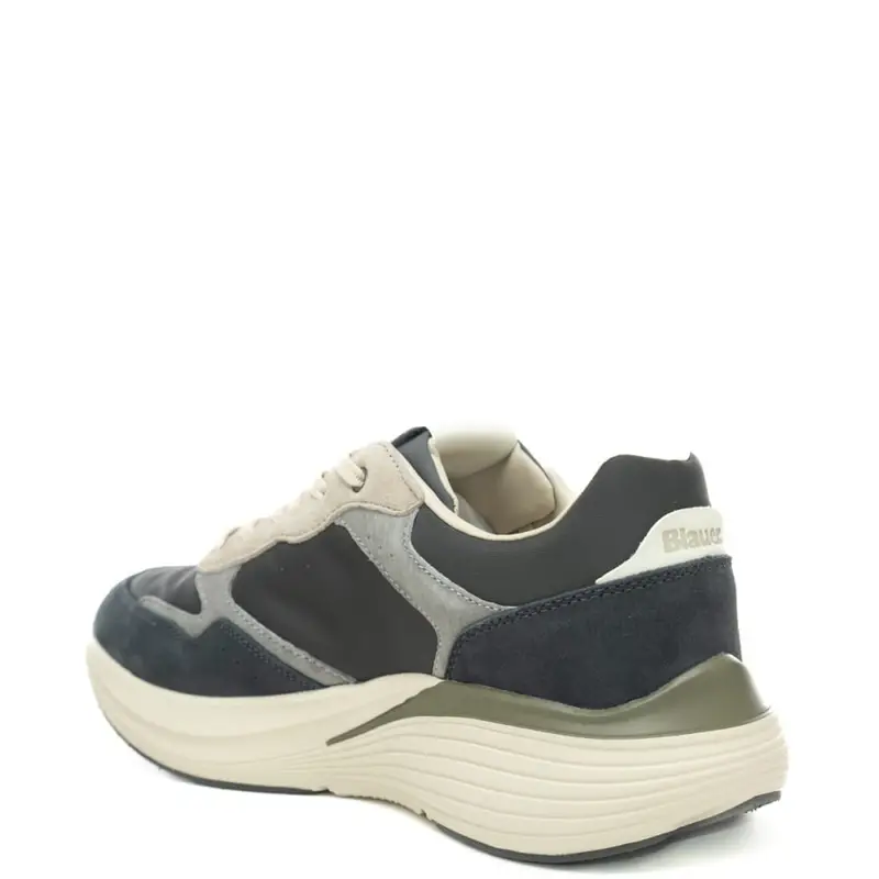 sneakers da uomo con inserti in suede e fondo in gomms grigio blu miniatura 3