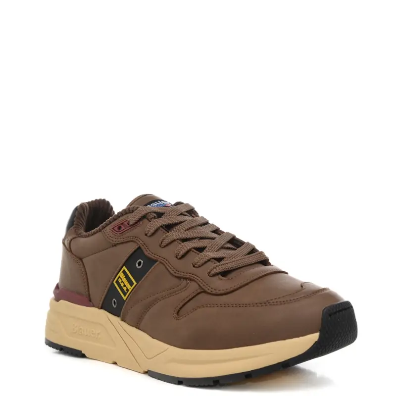 sneakers da uomo in ecopelle e tessuto sintetico marrone miniatura 2