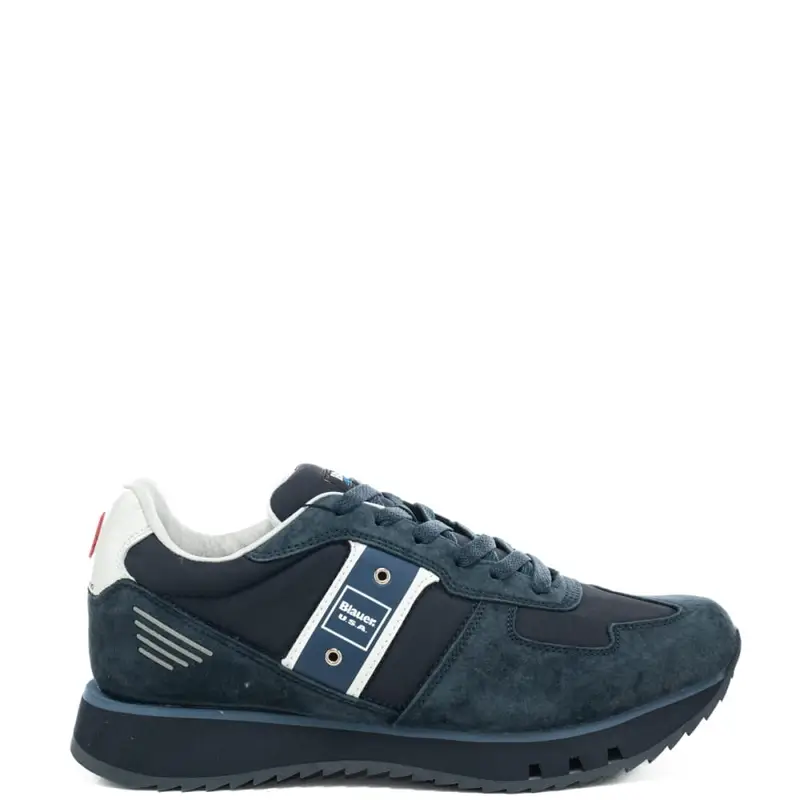 sneakers da uomo in tessuto e suede con dettagli a contrasto blu navy