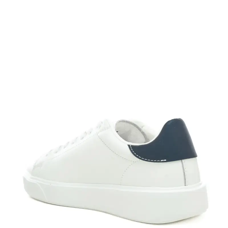 sneakers da uomo in vera pelle con lacci e logo blauer in rilievo bianche blu navy miniatura 3