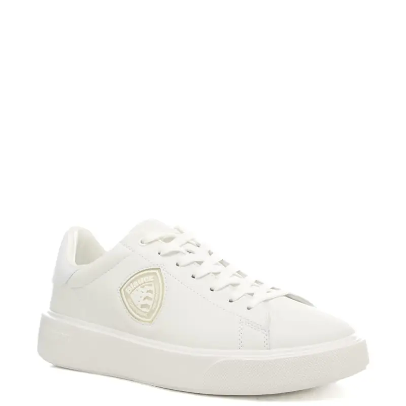sneakers da uomo in vera pelle con lacci e logo blauer in rilievo bianche miniatura 2