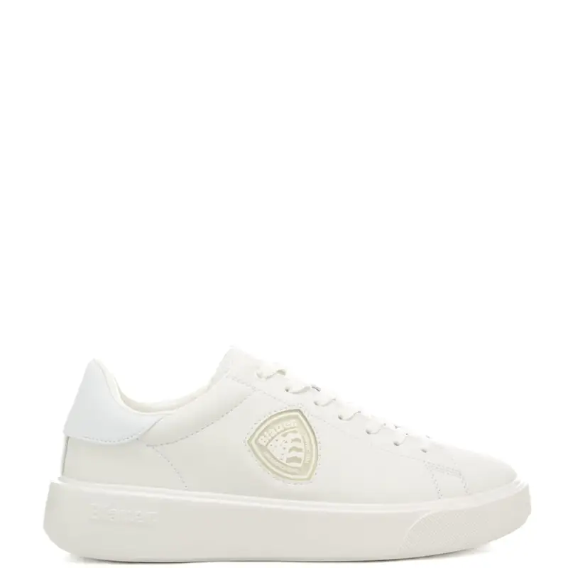 sneakers da uomo in vera pelle con lacci e logo blauer in rilievo bianche