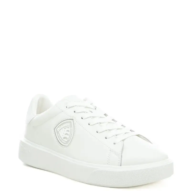 sneakers da uomo in vera pelle con lacci e logo blauer in rilievo bianche miniatura 2