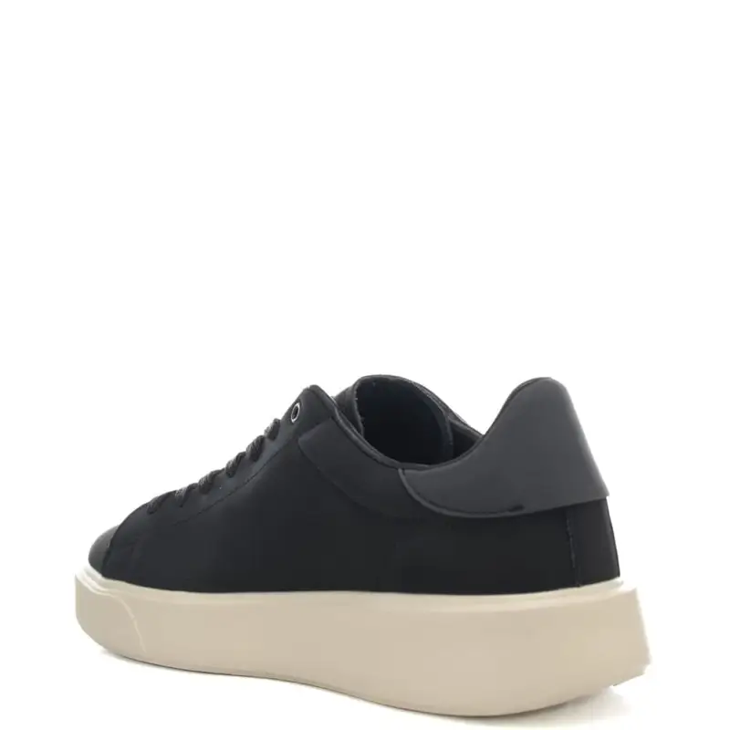 sneakers da uomo in vera pelle con lacci e logo blauer in rilievo nere miniatura 3