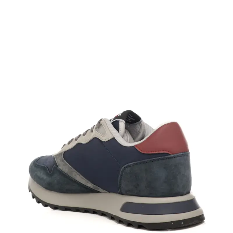 sneakers da uomo in vera pelle e tessuto tecnico con suola seghettata rosso navy miniatura 2