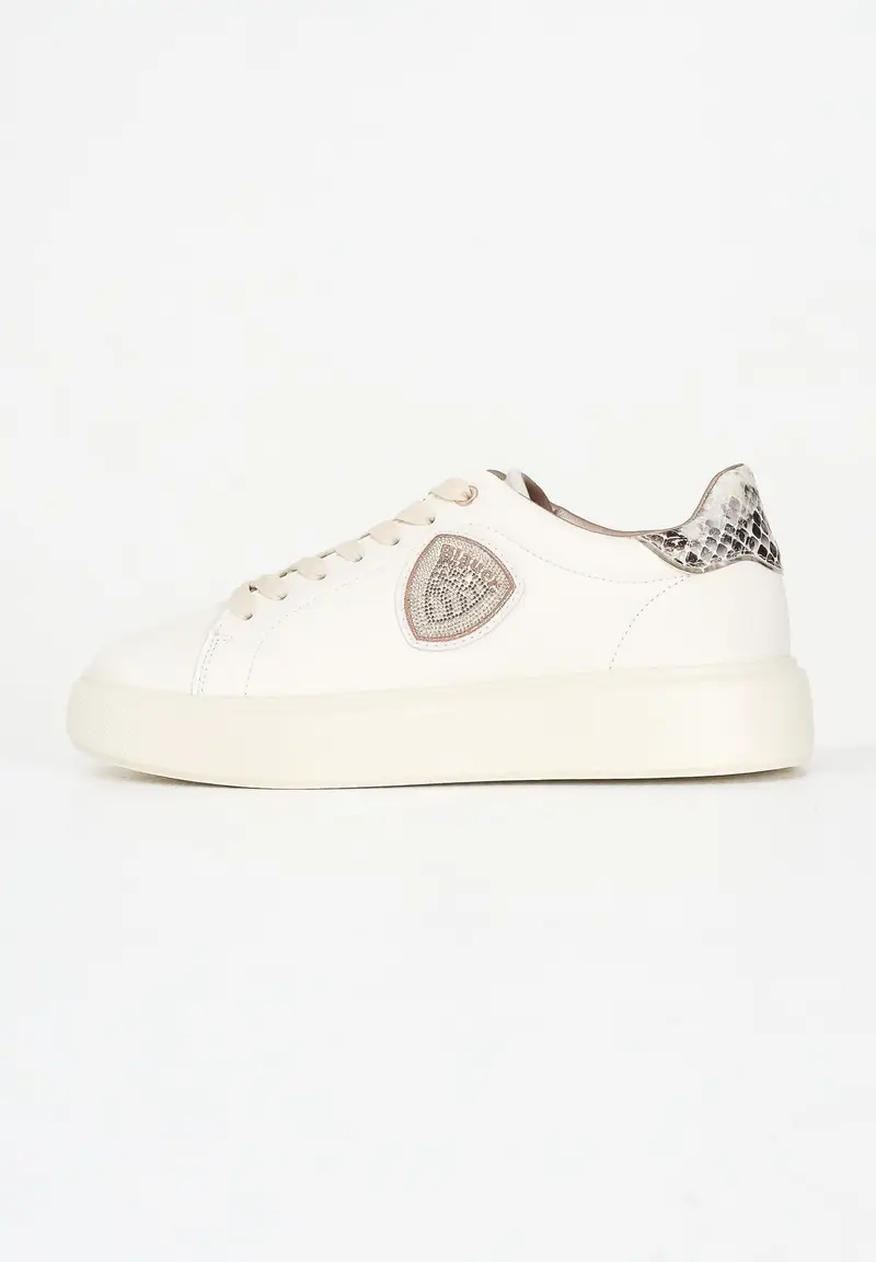 Sneakers panna da donna con logo e inserto pitonato