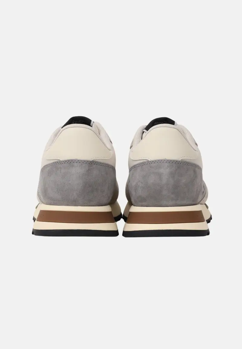 Sneakers panna e grigie da uomo con logo miniatura 2