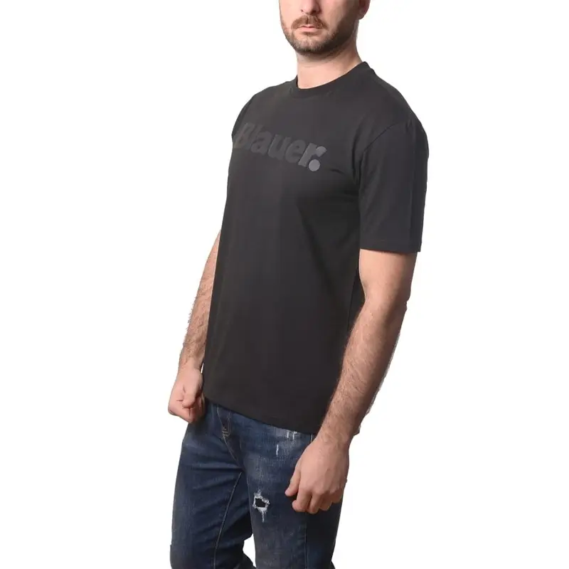 t-shirt da uomo bourn in cotone con logo lettering ton sur ton stampato sul davanti nera miniatura 2