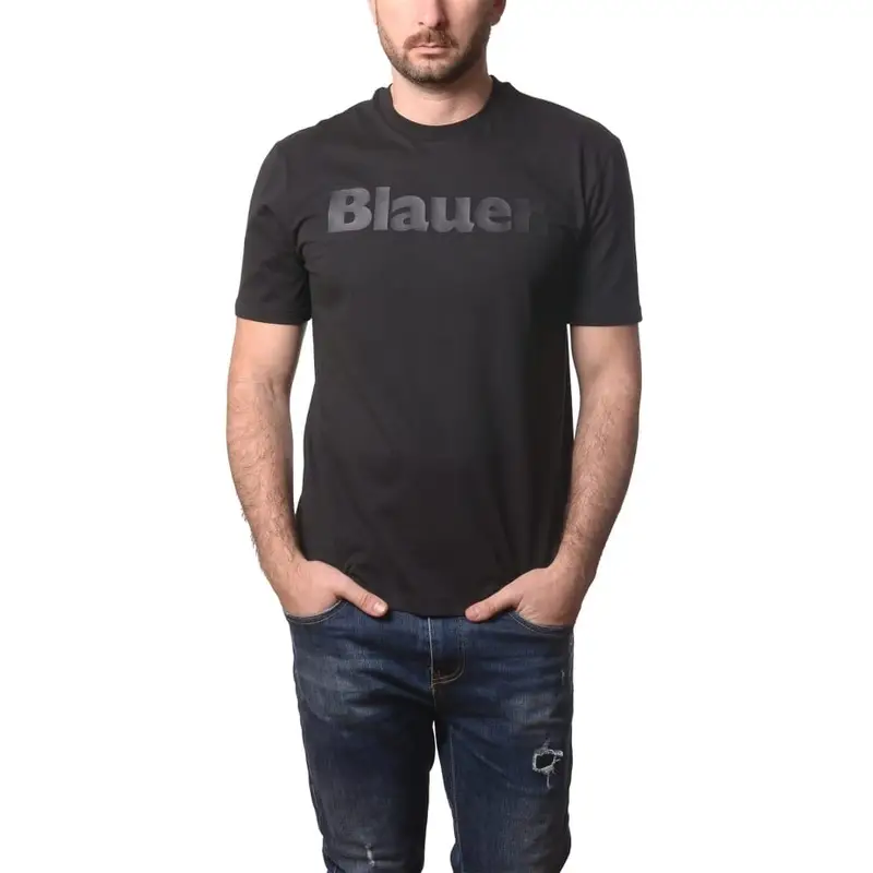 t-shirt da uomo bourn in cotone con logo lettering ton sur ton stampato sul davanti nera