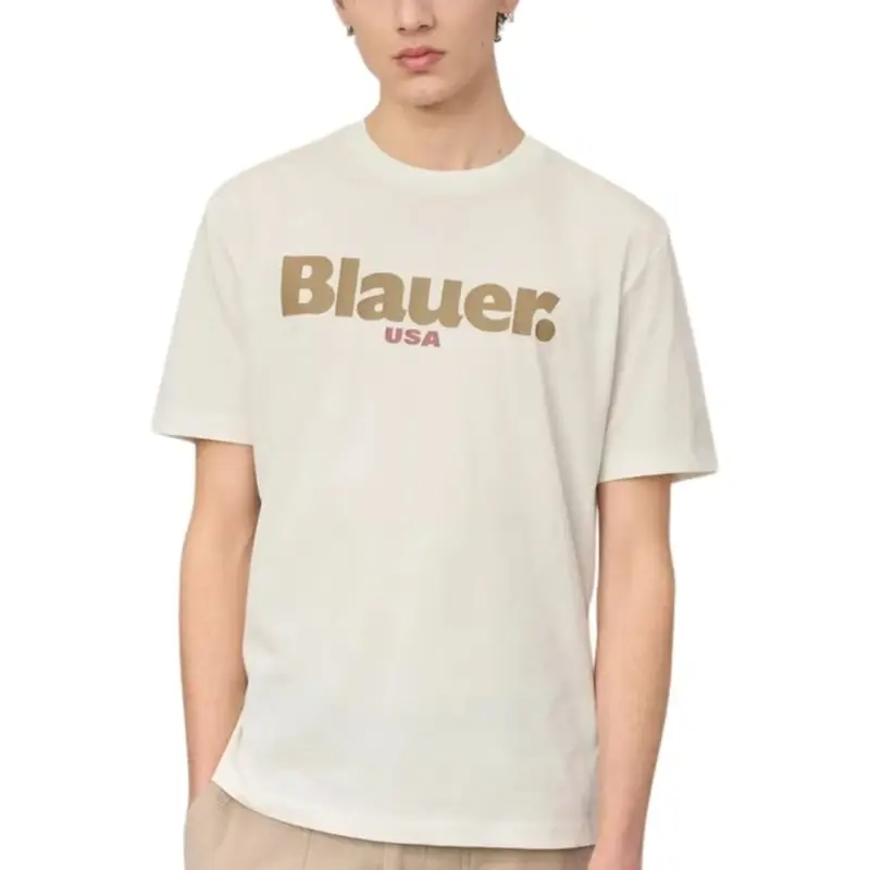 t-shirt da uomo ernst in cotone con maxi logo lettering a contrasto stampato sul davanti bianco neve