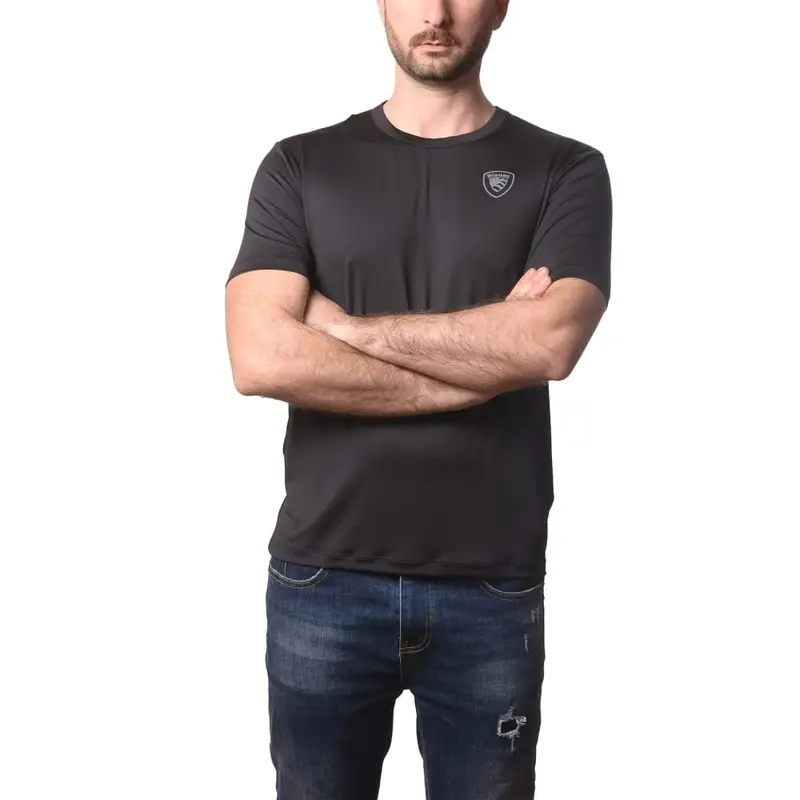 t-shirt da uomo jasons sagomata con scudo loggato stampato sul davanti nera miniatura 3