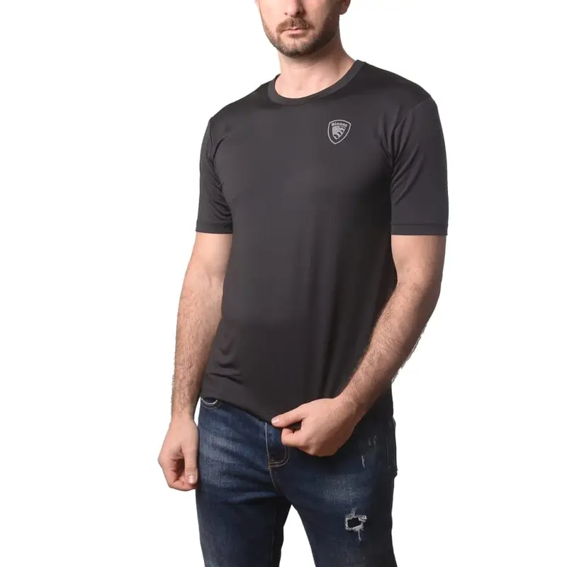 t-shirt da uomo jasons sagomata con scudo loggato stampato sul davanti nera