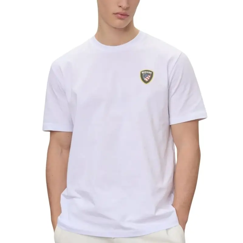 t-shirt girocollo da uomo faxon con scudo loggato stampato bianca