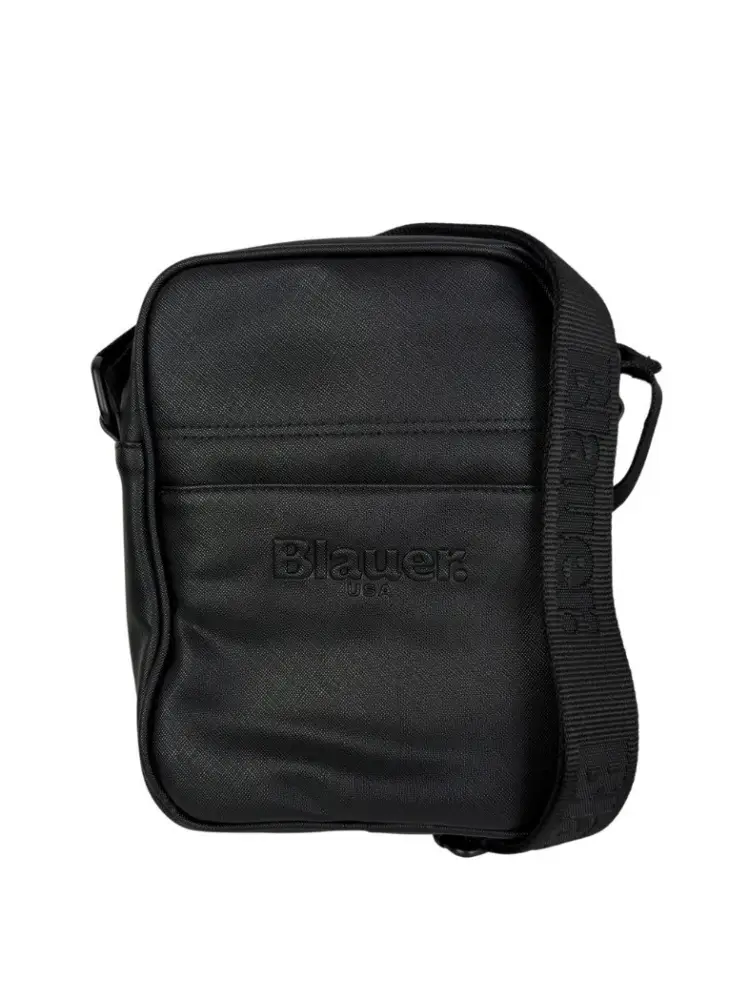 tracolla nera uomo in ecopelle logo in rilievo