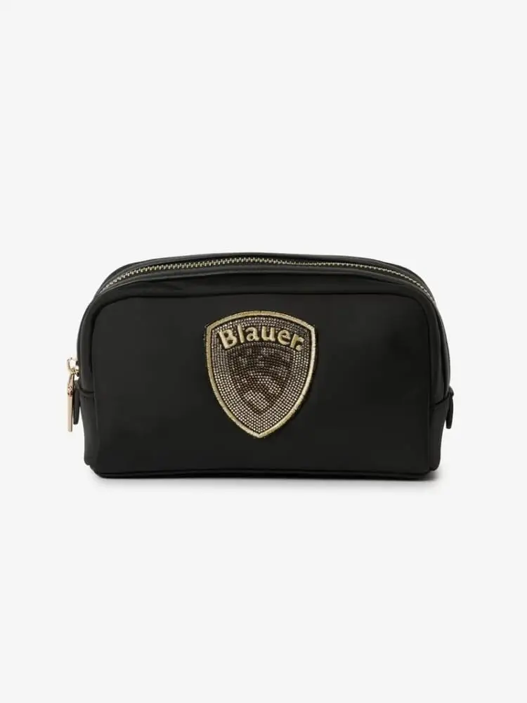 trousse in nylon tecnico nero pick01 con logo strass