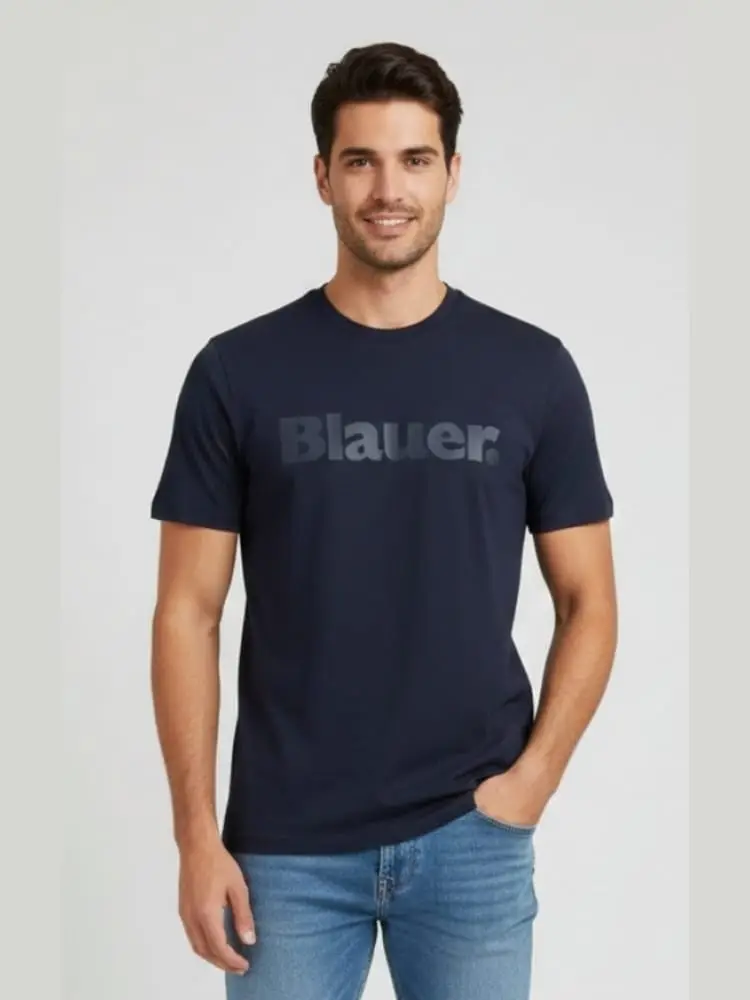 tshirt blu navy uomo logo lettering