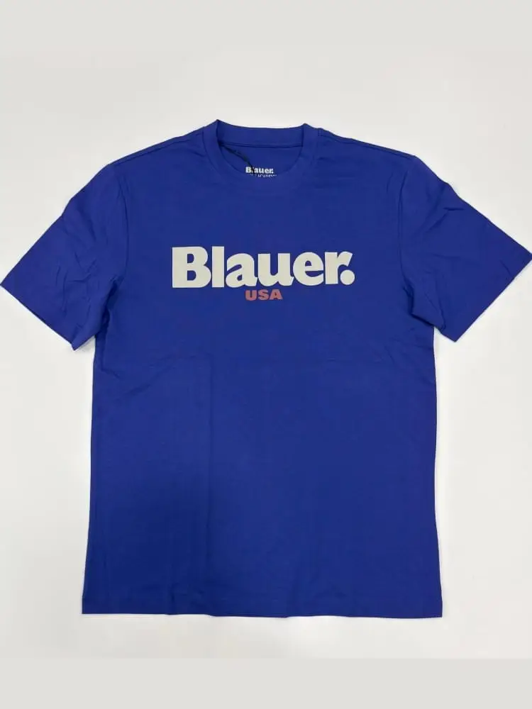 tshirt blu royal uomo maxi logo