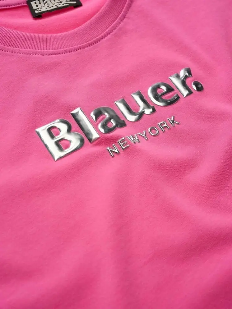 tshirt fucsia bambina logo in rilievo miniatura 2