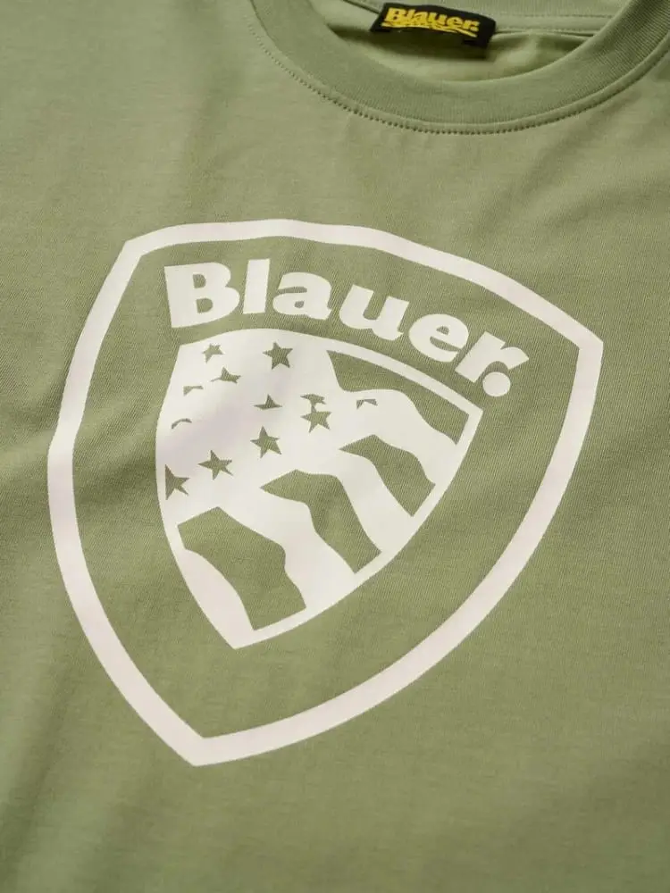 tshirt verde bambino logo sul davanti miniatura 2