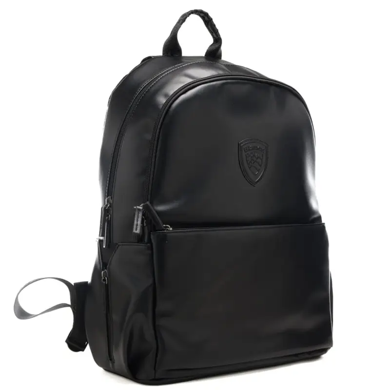 zaino da uomo con doppio scomparto e scudo loggato in rilievo cucito sul davanti nero miniatura 3