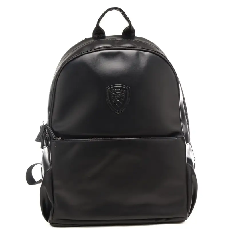 zaino da uomo con doppio scomparto e scudo loggato in rilievo cucito sul davanti nero