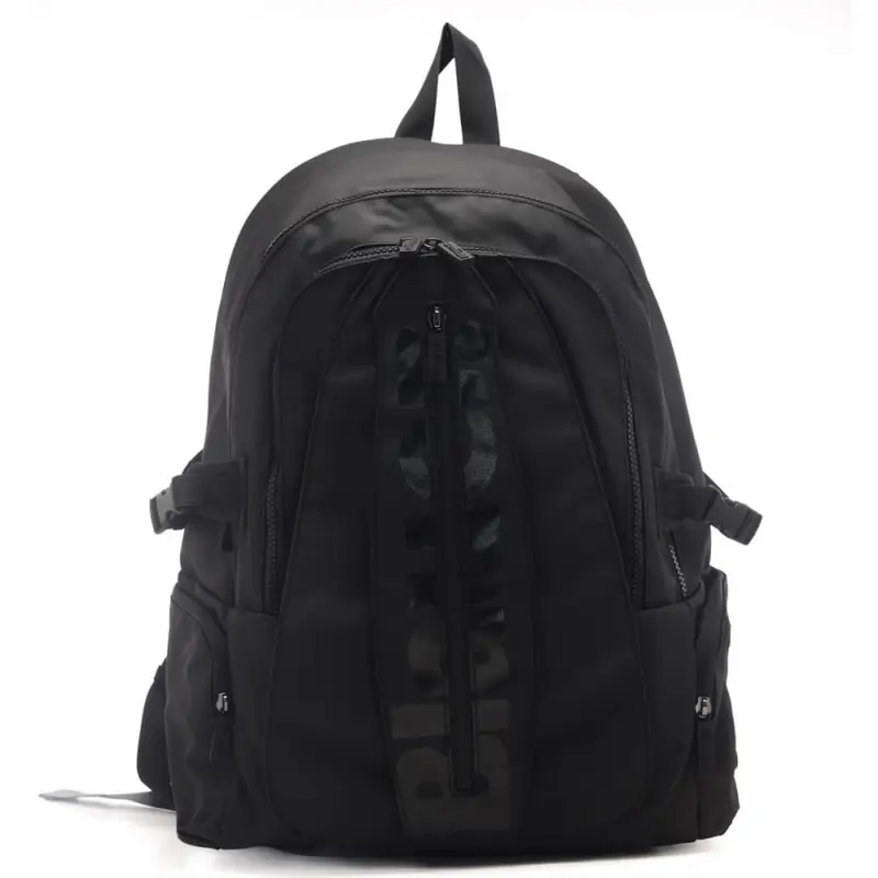 Blauer zaino da uomo con multitasche e maxi logo lettering frontale nero