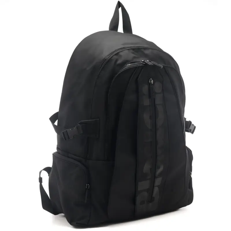 Blauer zaino da uomo con multitasche e maxi logo lettering frontale nero miniatura 2