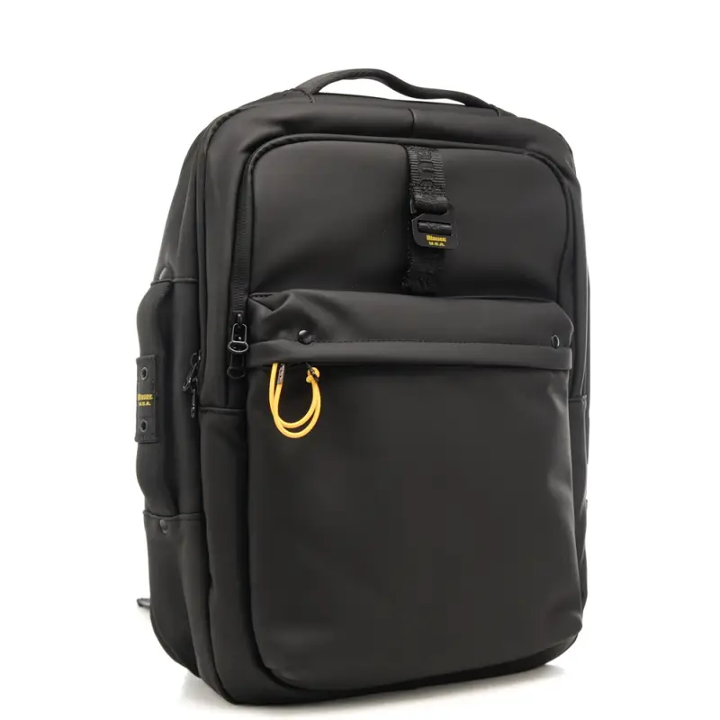 zaino da uomo in ecopelle e tessuto tecnico nero miniatura 2