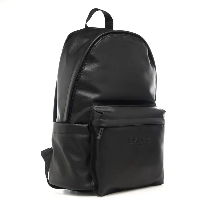 zaino da uomo in pelle con effetto martellato e logo lettering in rilievo nero miniatura 2