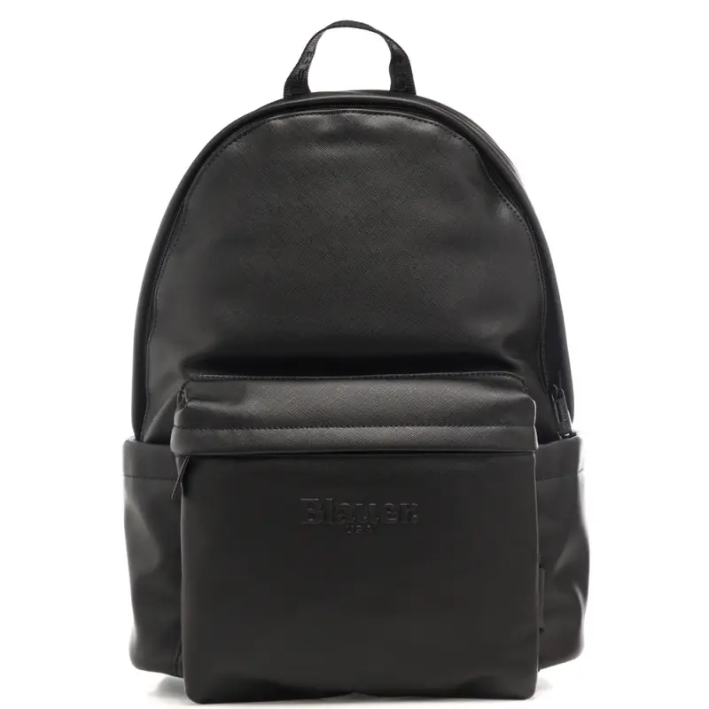 zaino da uomo in pelle con effetto martellato e logo lettering in rilievo nero