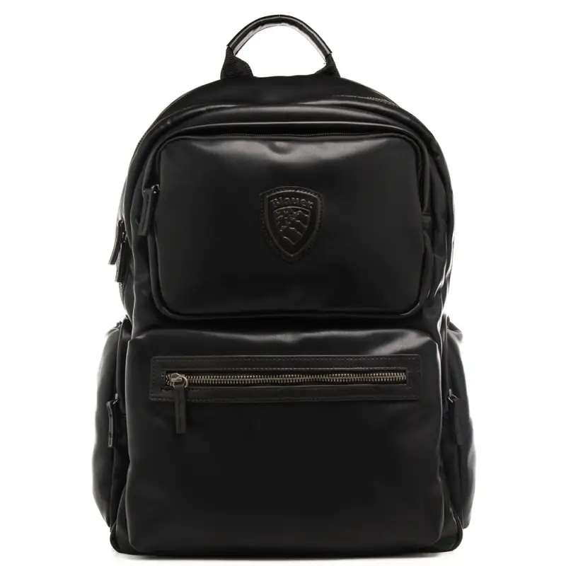 zaino da uomo in pelle con scudo logato frontale nero