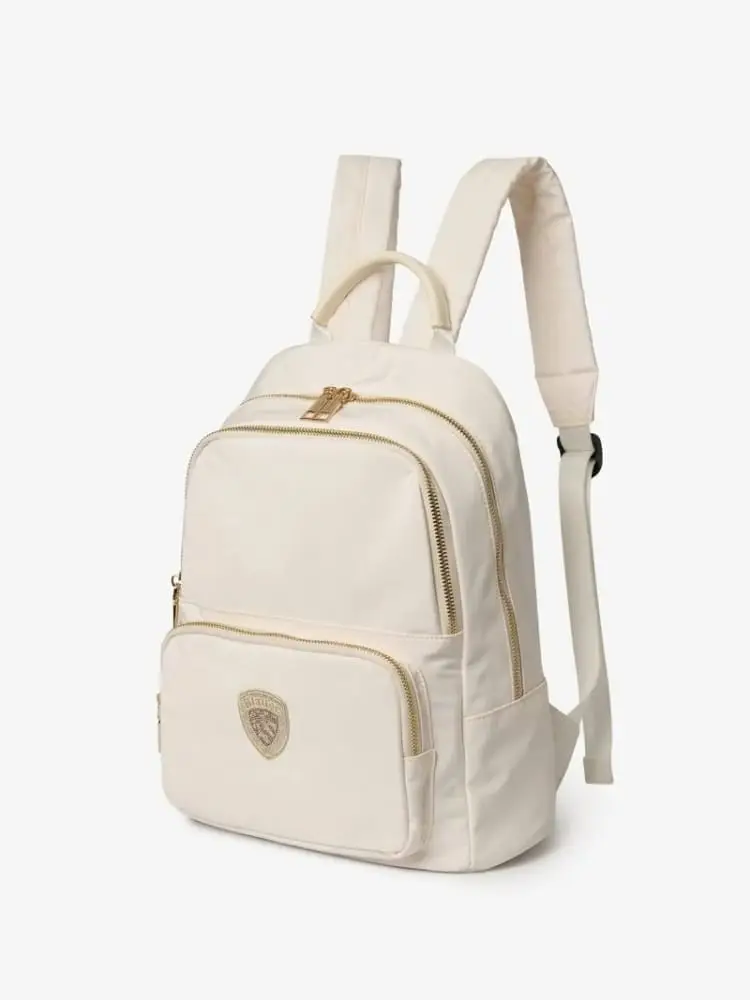 zaino freya01 in nylon bianco con logo strass