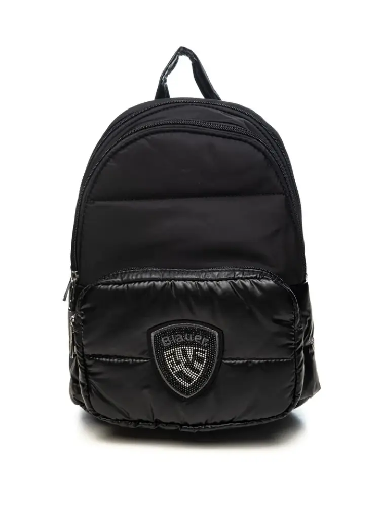 zaino nero donna in nylon logo con strass