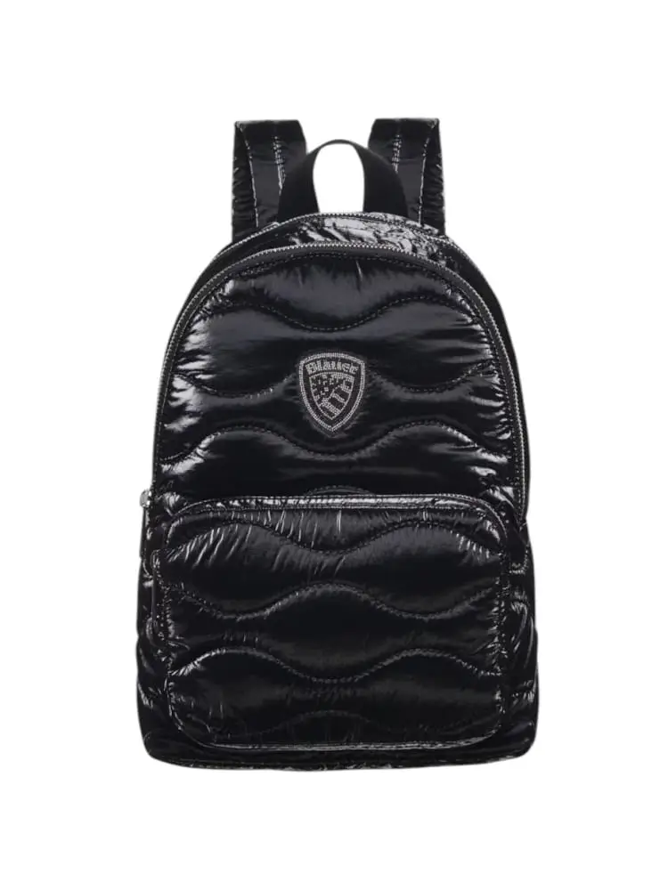 zaino nero donna in nylon logo scudetto con strass